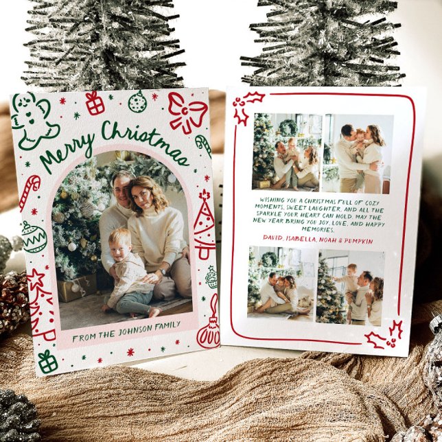 Whimsical Hand Drawn Arch Photo Merry Christmas Holiday Card (Whimsical Hand Drawn Arch Photo Merry Christmas Holiday Card)