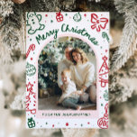 Whimsical Hand Drawn Arch Photo Merry Christmas Holiday Card<br><div class="desc">🎄✨ Send warm holiday cheer with this Whimsical Hand Drawn Arch Merry Christmas Card! Featuring playful red green doodles (bows, ornaments, candy canes, and gingerbread!) surrounding your favorite photo, this festive card is a modern yet cozy way to say Merry Christmas from your family to loved ones. 📸🎀 Printed on...</div>