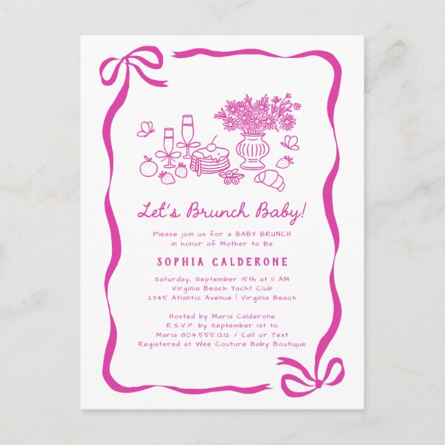 Whimsical Hand Drawn Baby Shower Brunch  Postcard (Front)