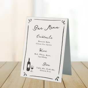 Whimsical Hand Drawn Bar Menu Table Tent