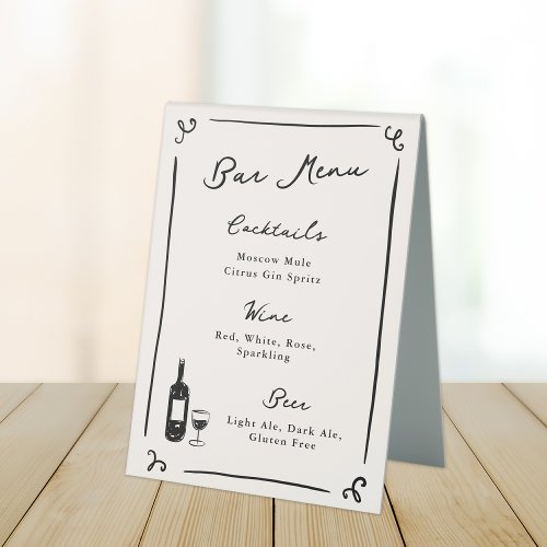 Whimsical Hand Drawn Bar Menu Table Tent Sign