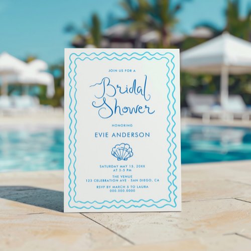 Whimsical Hand Drawn Beach Bridal Shower Invitation