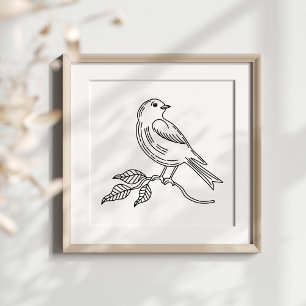Whimsical Hand-Drawn Bird Illustration Art Poster