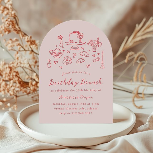 Whimsical Hand Drawn Birthday Brunch Tea Party Invitation (Creator Uploaded)