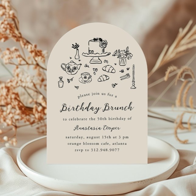 Whimsical Hand Drawn Birthday Brunch Tea Party Invitation (Creator Uploaded)
