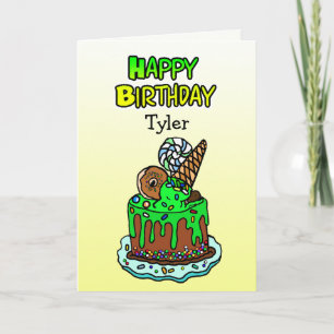 Whimsical Hand Drawn Birthday Cake Personalized Card