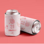 whimsical hand drawn birthday drinks party cream can cooler<br><div class="desc">Pink and red whimsical hand drawn editable age birthday drinks cocktail disco ball bow coquette party favor decor can cooler design.</div>