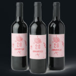 whimsical hand drawn birthday drinks party cream wine label<br><div class="desc">Pink and red whimsical hand drawn editable age birthday drinks cocktail disco ball bow coquette party favor decor can cooler design.</div>