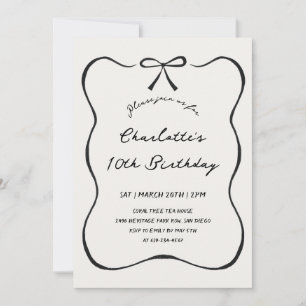 Whimsical Hand Drawn Black Bow Birthday Invitation