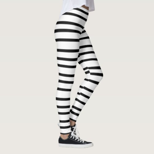 Whimsical Hand Drawn Black White Stripe Costume Leggings