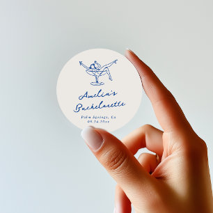 Whimsical Hand Drawn Blue Bachelorette Classic Round Sticker