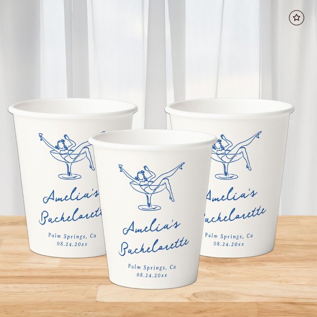 Whimsical Hand Drawn Blue Bachelorette Paper Cups (Creator Uploaded)