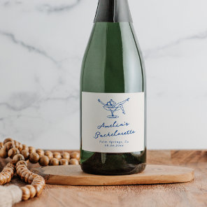 Whimsical Hand Drawn Blue Bachelorette Sparkling Wine Label