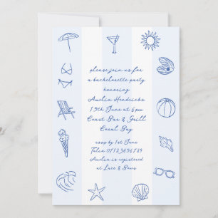 Whimsical Hand Drawn Blue Beach Bachelorette Invitation