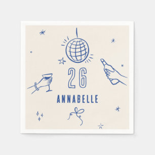 whimsical hand drawn blue birthday drinks party napkins