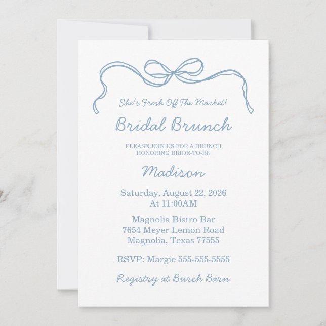 Whimsical Hand Drawn Blue Bridal Shower Invitation (Front)