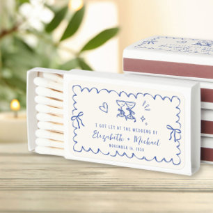 Whimsical Hand Drawn Blue Cream Wedding Favor Matchboxes