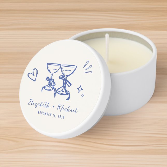 Whimsical Hand Drawn Blue Cream Wedding Favor Mini Candle Favors (Creator Uploaded)