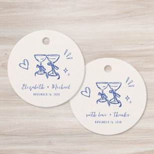 Whimsical Hand Drawn Blue Cream Wedding Thank You Favor Tags