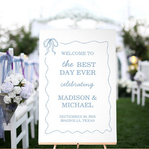 Whimsical Hand Drawn Blue Illustrated Wedding Acrylic Sign