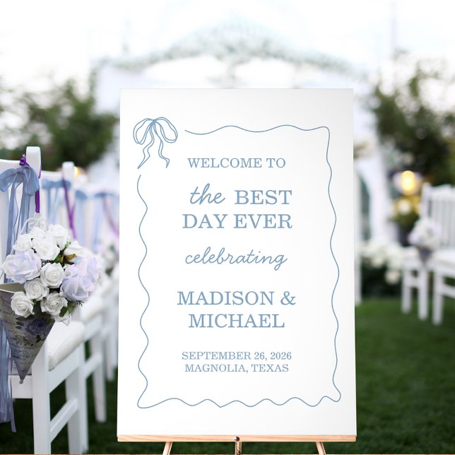 Whimsical Hand Drawn Blue Illustrated Wedding Acrylic Sign (Creator Uploaded)