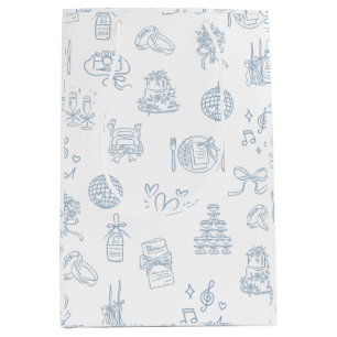 Whimsical Hand Drawn Blue Illustrated Wedding Medium Gift Bag