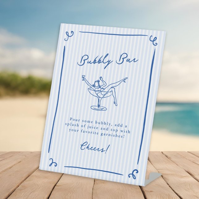 Whimsical Hand Drawn Blue Last Toast Bubbly Bar Pedestal Sign (Creator Uploaded)