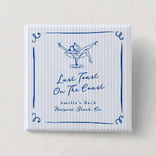 Whimsical Hand Drawn Blue Last Toast on the Coast Button
