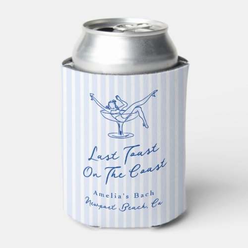 Whimsical Hand Drawn Blue Last Toast on the Coast Can Cooler