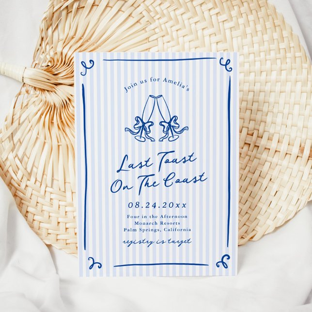 Whimsical Hand Drawn Blue Last Toast on the Coast Invitation (Creator Uploaded)