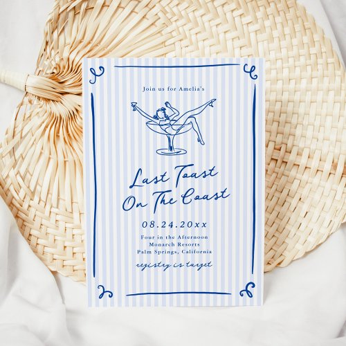 Whimsical Hand Drawn Blue Last Toast on the Coast Invitation