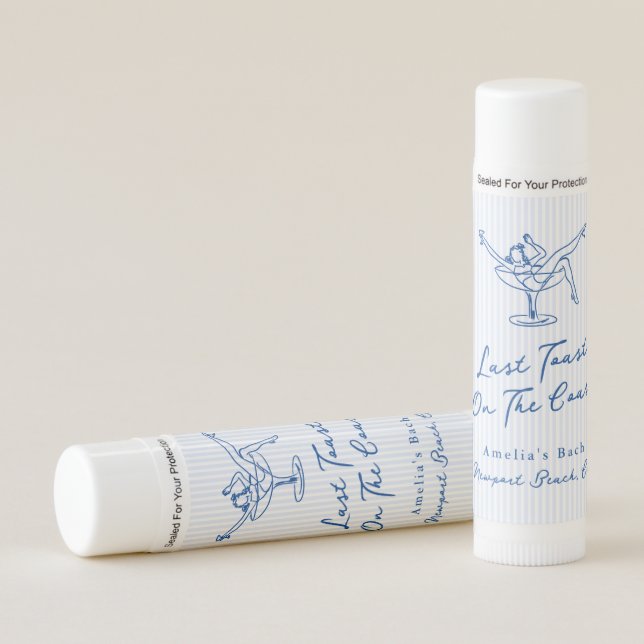 Whimsical Hand Drawn Blue Last Toast on the Coast Lip Balm (Front)