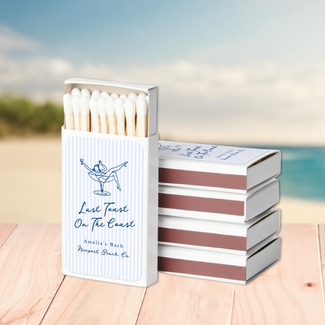 Whimsical Hand Drawn Blue Last Toast on the Coast Matchboxes (Creator Uploaded)