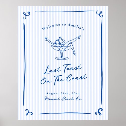 Whimsical Hand Drawn Blue Last Toast on the Coast Poster