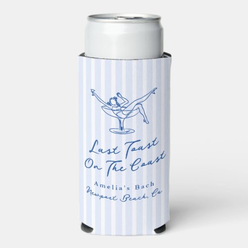 Whimsical Hand Drawn Blue Last Toast on the Coast Seltzer Can Cooler