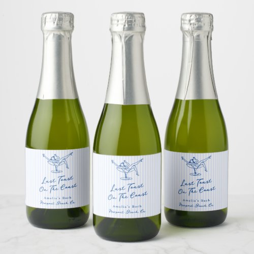 Whimsical Hand Drawn Blue Last Toast on the Coast Sparkling Wine Label