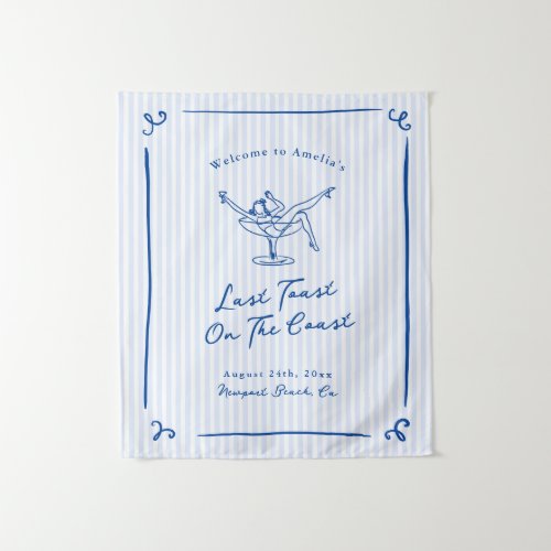 Whimsical Hand Drawn Blue Last Toast on the Coast Tapestry