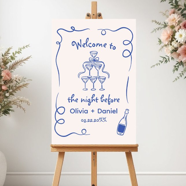 Whimsical Hand Drawn Blue Rehearsal Dinner Sign (Creator Uploaded)