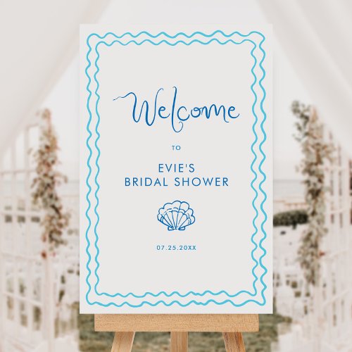 Whimsical Hand Drawn Blue Squiggle Frame Welcome Foam Board