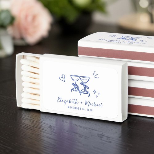 Whimsical Hand Drawn Blue Wedding Favor Matchboxes