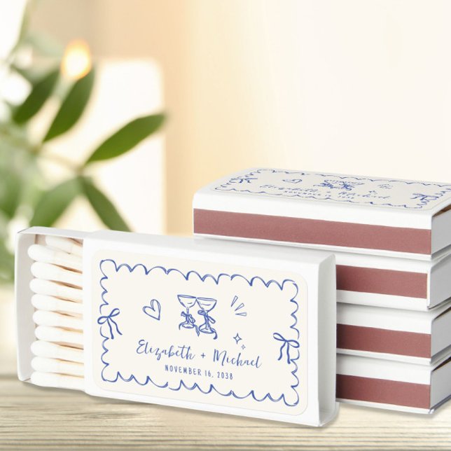 Whimsical Hand Drawn Blue Wedding Favor Matchboxes (Creator Uploaded)
