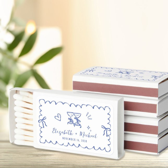 Whimsical Hand Drawn Blue Wedding Favor Matchboxes (Creator Uploaded)