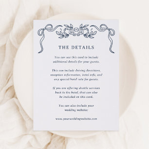 Whimsical Hand Drawn Blue Wedding Guest Details Letterpress Enclosure Card