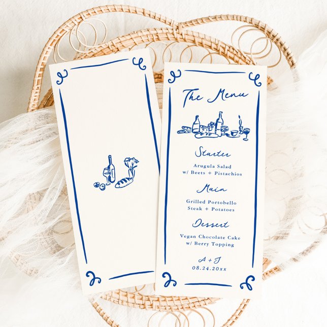 Whimsical Hand Drawn Blue Wedding Menu (Creator Uploaded)