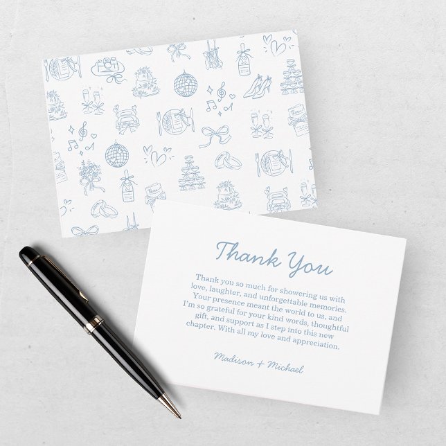 Whimsical Hand Drawn Blue Wedding Thank You Card (Creator Uploaded)