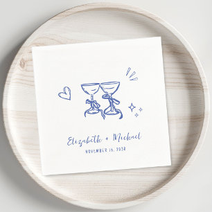 Whimsical Hand Drawn Blue Wine Glasses Wedding Napkins