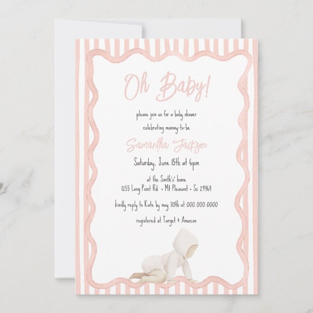 Whimsical Hand Drawn Blush Pink Girl Baby Shower Invitation (Front)