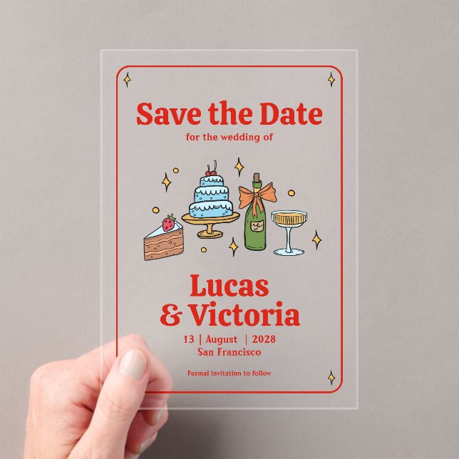 Whimsical Hand Drawn Bold Red Save the Date (Insitu (Handheld))