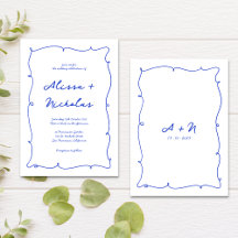 Whimsical Hand Drawn Border Blue Monogram Wedding