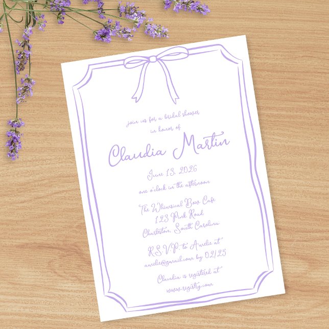 Whimsical Hand Drawn Bow Bridal Shower Invitation  (Creator Uploaded)